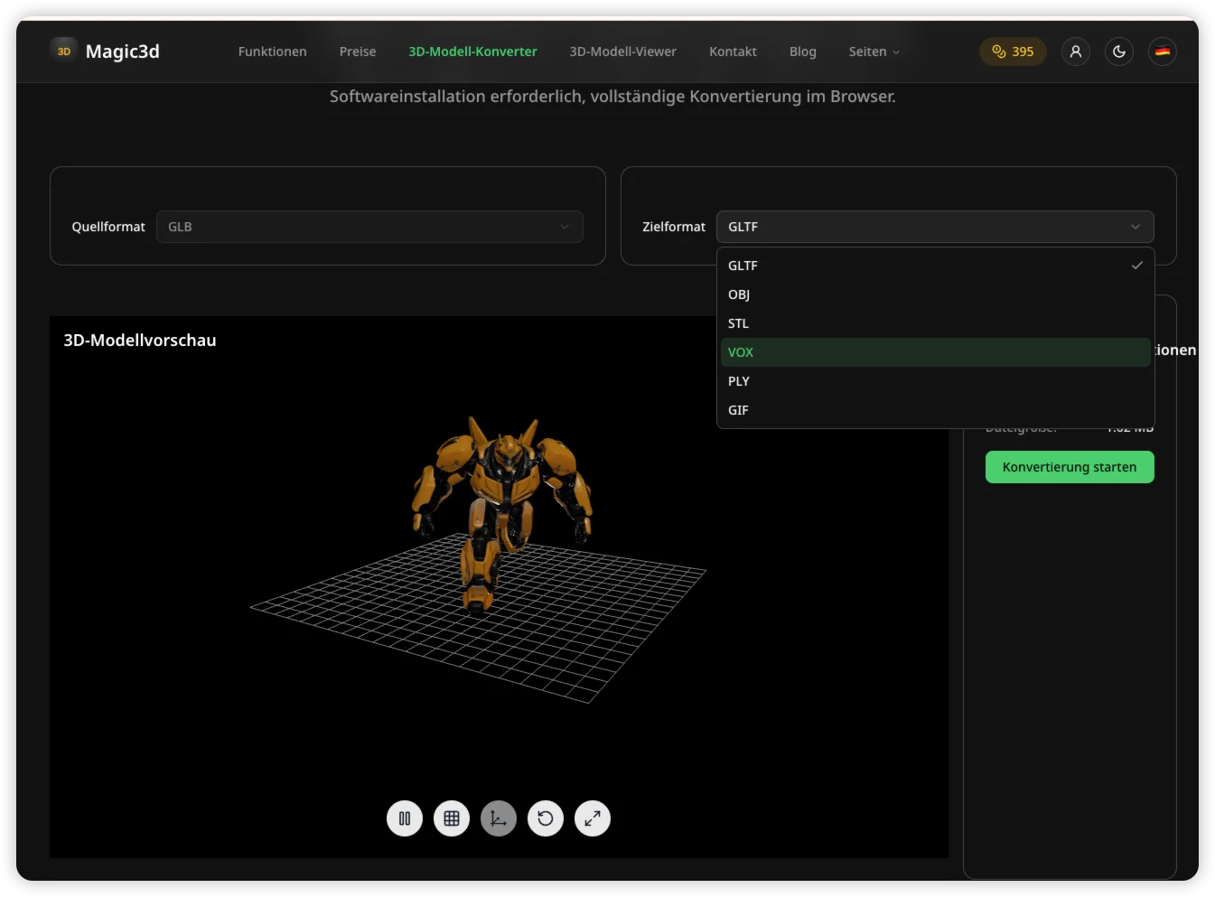 Magic3D 3D model conversion workflow for exporting print files